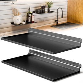 JUGGHOME 2 Pack Slatwall Shelves,17X8 Inch Large Slat Wall Shelves,Heavy Duty Slatwall Accessories,Black Metal Wall Shelves for Retail Display Shelves,Garage Organizer,Home Storage