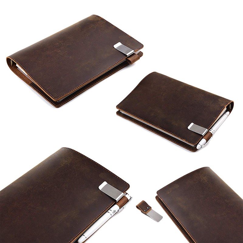 Anzhi Handgefertigtes Leder Ringbuch A5, Notizbuch mit Lederhülle, 23 x
