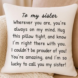 HERHOME to My Sister Throw Pillow Cover 18 x 18 Inch Christmas Birthday Gifts for Sister Women Girls from Brother Sisters Soft Cushion Case