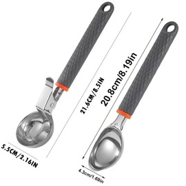 Pack of 2 Ice Cream Scoops, Various Sizes, Ice Cream Spoon, Non-Slip Handle, Ideal for Ice Cream, Melon, Meatballs, Dough, Mashed Potatoes or Melon Balls