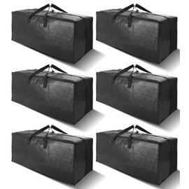6 Pack Heavy Duty Extra Large Moving Bags W/Backpack Straps - Strong Handles & Zippers, Storage Totes For Space Saving, Fold Flat, Alternative to Box and Bin (40 gal, Black)