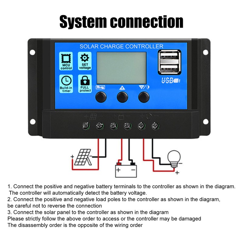 12V 24V Solar Charge Controller USB Port Overcharge Protection Solar