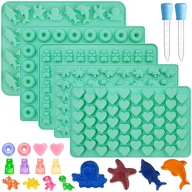 Zorazio 7Pcs Gummy Bear Molds Silicone, Nonstick Ocean Animals Gummy Molds Includes Bear, Starfish, Dolphins, Octopus, Gummy Candy Chocolate Molds with 2 Droppers for Convenient Filling