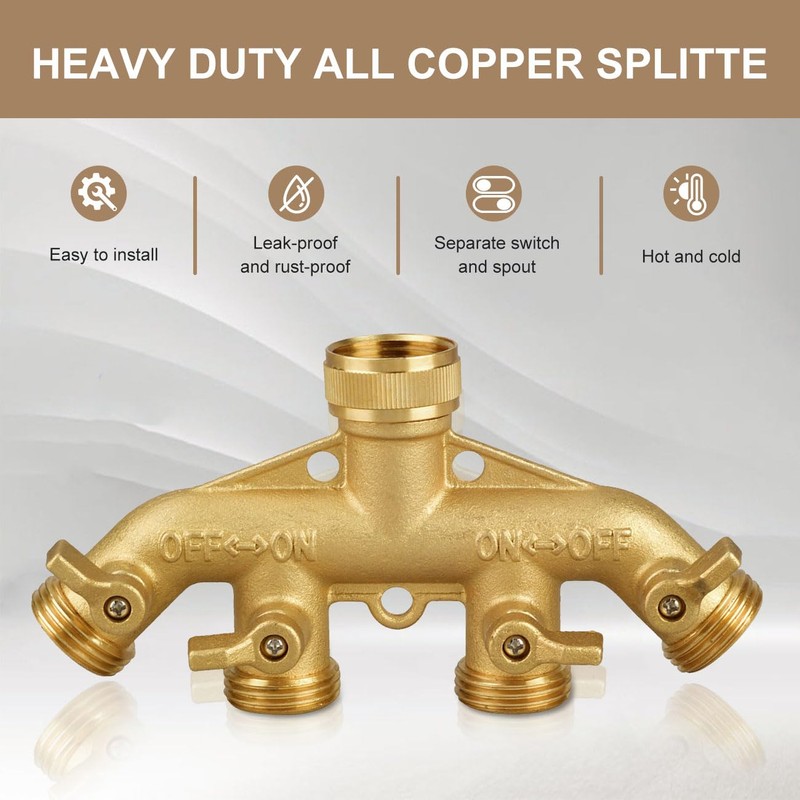 4 Way Garden Hose Splitter, Heavy Duty Hose Connector 3/4",