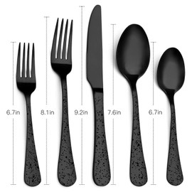 O.C.E. Matte Black Silverware Set, Stainless Steel Flatware, 20-Piece Tableware Cutlery Service for 4, Satin Finish Utensils, Dishwasher Safe (Starry Black)