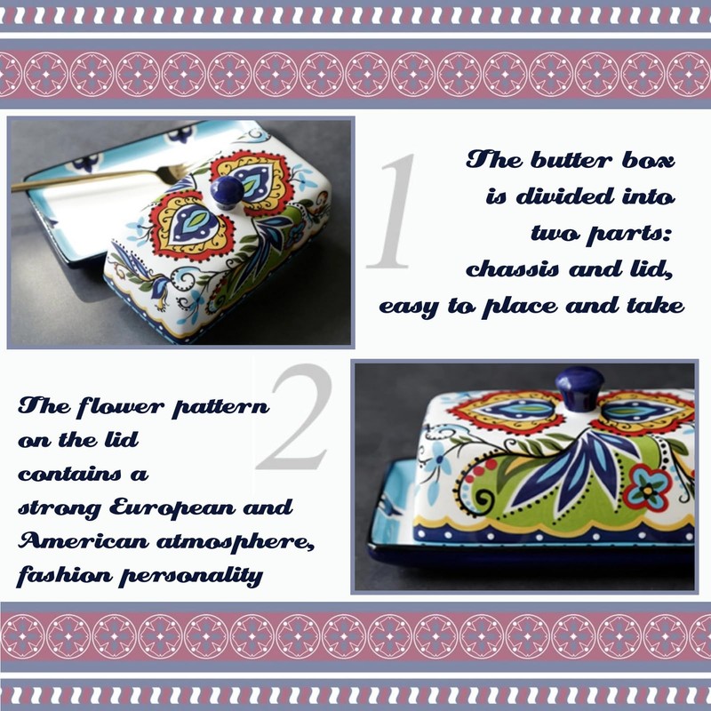 Ceramic Butter Dish with Lid Bohemia Hand Drawn Butter Plate