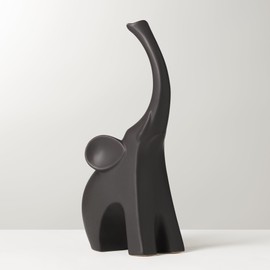 Torre & Tagus Matte Brown Elephant Figurine - 10-Inch Tall Modern Elephant Decor & Minimalist Elephant Home Decor for Living Room Table, Elephant Ceramic Decor Sculpture & Trunk Up Elephant Statue