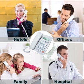 SOZOMO Teléfono Alámbrico De Casa,2 Memorias Directas, 2 Niveles de Timbre, Identificador de Llamadas, Señal Luminosa, Manos Libres, para el Restaurante del Hotel de Oficina en Casa Fácil. （Blanco）