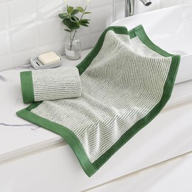 sense gnosis Hand Towels Set of 2 100% Cotton Absorbent Beige Ribbed Striped Green Border Decorative Bath Hand Towels for Bathroom Gym Camping