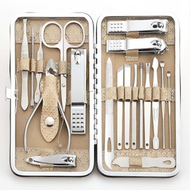 Manicure Set - 19 in 1 Professional Nail Clippers Pedicure Kit, Manicure Tool Kit, Stainless Steel Facial Grooming Set Kit, Gift Idea for Women, Men, Girls, Teens, Beige