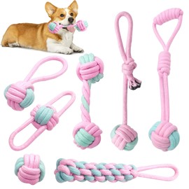 CANPLUS 7 Pack Dog Toy, Popular, Chewing, Rope, Rope, Ball, Pulling Toy, Pink, Durable, Natural Cotton, Stress Relief, Lack of Exercise, Play Alone, Durable, Clean, Brushing Teeth, Pet Supplies, Small