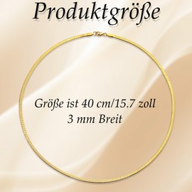 QttvbTna 14K Gold-Plated Snake Chain, Elegant Stainless Steel Chain, 3 mm Wide, 40 cm Chain Gold for Women, Without Pendant Chain, Flat Necklace for Birthday Gift, Stainless Steel, No Gemstone