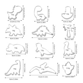BigKego Set of 12 Dinosaur Cookie Cutters DIY Fondant Cookie Cutter Stainless Steel for Children Birthday Dino Party Decoration