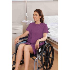 Deyeek Open Back Hospital Gowns for Women Tear Away Short Sleeve Post Surgery Soft Nightgowns for Elderly Women With Pocket
