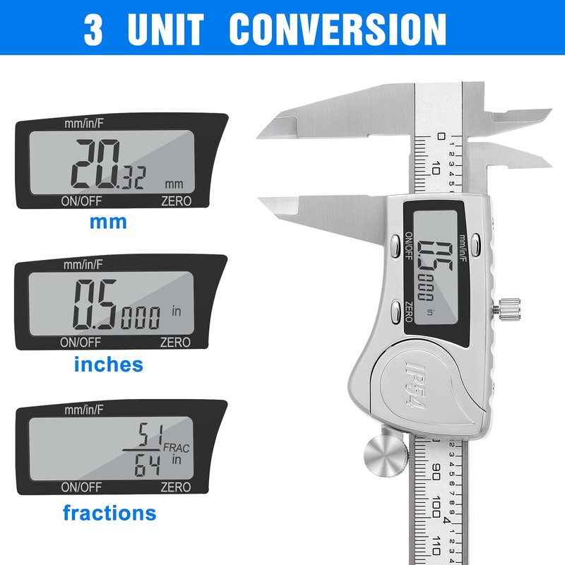 Digital Caliper, Adoric Caliper Measuring Tool 0-6" Stainless Steel Vernier