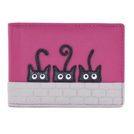 Mala Leather RFID Protected Credit Card ID Holder Peek A Boo Black Cat (Pink)