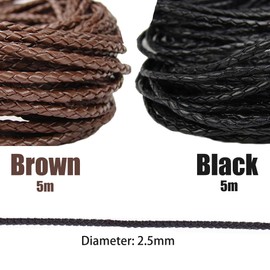 LIANCHEN 10 m Leather Cord Round Braided Braided Leather Cord Leather Cord Leather Cord Leather Bands for Bracelets for Bracelets for DIY Bracelet Necklace Key Chain Crafts Gift Paper Black Brown