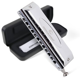CONJURER Chromatic Harmonica Valveless for Kids Adult Beginners - 12 Hole Harmonica Key of C Stainless Steel Mouth Organ with Brass Reed in Case, C Key Sliver
