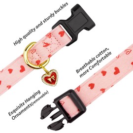 Cotton Handmade Dog Collar Cute and Distinctive Patterns Pink Strawberries with Pendant for Girl Boy Dogs Collars L