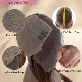 OiMiGO Lace Front Straight Wigs for Black Women,Medium Brown mixed Auburn,Glueless Ombre Highlights Blonde Lace Frontal Human Hair Wig with HD Lace,Pre Plucked with Natural Hairline #4T4/30(18Inch)