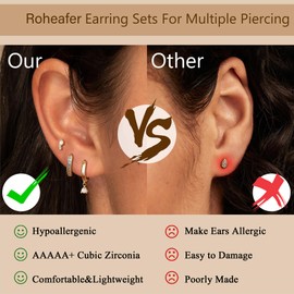 Roheafer 3 Pairs Gold Earrings for Women Trendy 14k Gold Plated Hoop Earrings Hypoallergenic Cartilage Earring Sets for Multiple Piercing Gold Opal Stud Earrings for Women Gifts