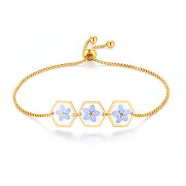 Vergissmeinnicht gepresstes Wildblumen-Armband | personalisiertes handgemachtes Armband | echte Wildblumen-Armband | Gold gepresstes Blumen-Armband | Abschiedsgeschenk | Geschenk für sie