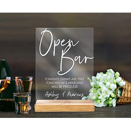 Open Bar Wedding Sign Clear or Frosted Acrylic Sign for Wedding, Bar Drinks Sign Clear Acrylic Wedding Sign & Stand