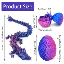 3D Printed Dragon Articulated Dragon Toys 3D Printed Gem Dragon Action Figures with Detachable Mystery Dragon Scale Egg Crystal Dragon Fidget Toy for Home Office Aquarium Fish Tank Accessories