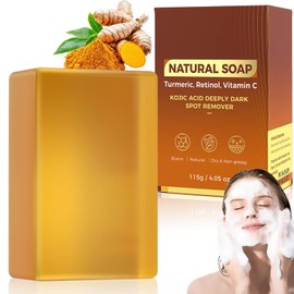 Kurkuma Seife - Entfernen Dunkler Flecken - Turmeric Soap mit Hyaluronsäure, Retinol, Vitamin C - Turmeric Kojic Acid Soap für alle Hauttypen - Kojisäure Naturseife für Gesicht und Körper