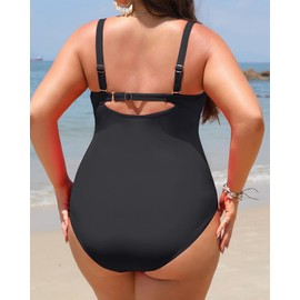Yonique Women Plus Size One Piece Swimsuits Tummy Control Bathing Suits Twist Front Ruched Swimwear Black 18W