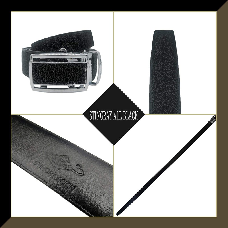 Kurop Men's Stingray Slide-Belt with No Holes, Stingray Leather, Genuine