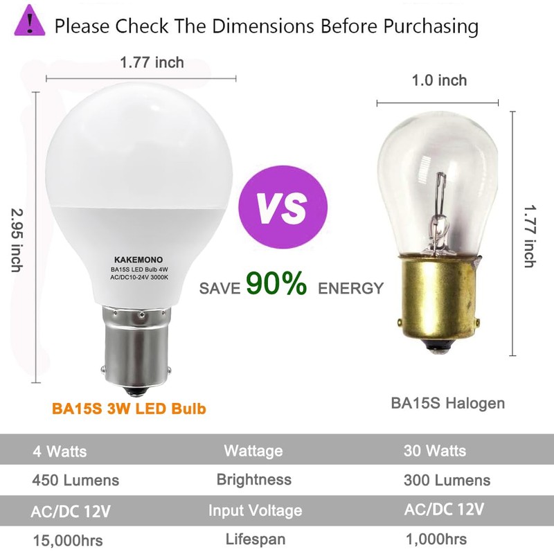 KAKEMONO 12 Volt 1383 1139 RV Led Light Bulbs BA15s