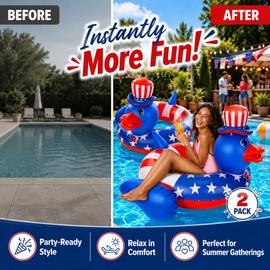 2-Pack Patriotic Duck Pool Floats for Summer Fun – Red White Blue Inflatable Swim Tubes for Pool Parties