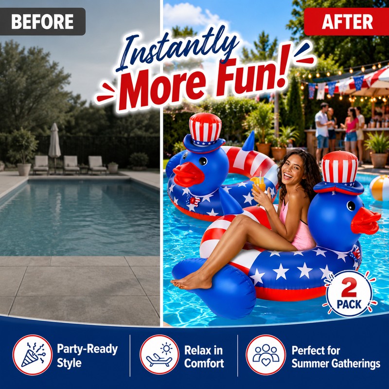 2-Pack Patriotic Duck Pool Floats for Summer Fun – Red