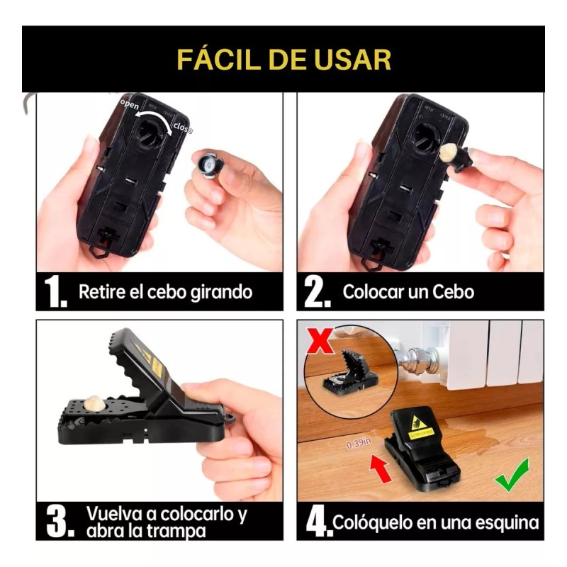 Nu Labs Trampa Para Ratones Ratas De Golpe Reutilizable Sensible