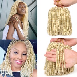 Xtrend 90strands Blonde Spring Twist Crochet Hair 8 Inch Crochet Braids Hair for Distressed Butterfly Locs Synthetic Fluffy Twist Hair for Passion Twist Hair Style Crochet Braiding Hair 613#