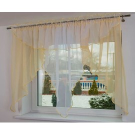 Ready-Made Curtain Geneva 350 x 150 cm Ecru Beige Voile Window Decoration Curtains Valance Lambrequin