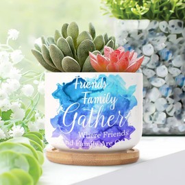 DecStic Friends Gather Here Ceramic Planters Bible Verse Planters for Indoor Plants with Drainage Holes and Saucers Pot for Pots Outdoor Indoor Plants