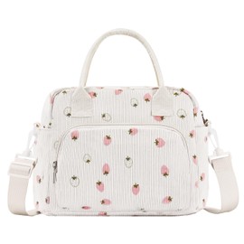 OYLOLA - Bolsa de almuerzo para mujer, para adultos, bonita bolsa de almuerzo aislada, bolsa de almuerzo para el trabajo, picnic (beige y fresa ligera)