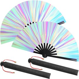 Maitys Large Folding Silk Hand Fans Festival Tai Ji Fan Chinese Folding Rave Fan Handheld Renaissance Fan Martial Art Fans for Men and Women, Dance, Decorations, Festival, Gift(Black, 2 Packs) - Color: Laser, Quantity: 2