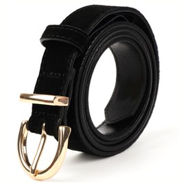 Womens Genuine Leather Belt for Casual Waist Belt Black Leather with Gold Buckle Fashion Ladies Belts for Jeans Pants Dress