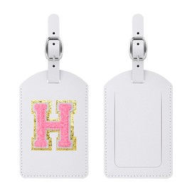 AOQING Initial Luggage Tag PU Leather Luggage Tags for Suitcases Embroidered Letter Luggage Tag White Travel Tag for Baggage (White)