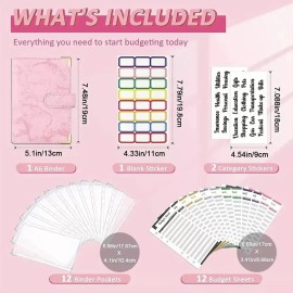 Carpeta de Presupuesto A6 con 12 Sobres, Hojas y Etiquetas — Kit Organizador Rosa para Dinero