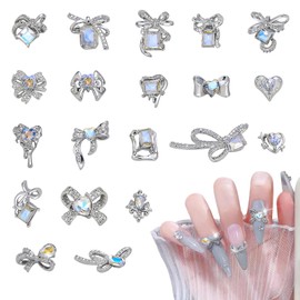 Sucodver Nail Parts, Ribbon, Stone, Bowknots, Rhinestones, 3D, Small, Large, Sparkle, Mix, Set of 20) (Aurora)