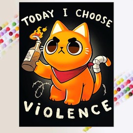 Cartoon Cat Pattern DIY Diamond Arts Colorful Painting Kit without Frame, 5D Diamond Arts Colorful Painting Kit, Wall Art Decor for Home Bedroom:_Round 40x50cm_Animals