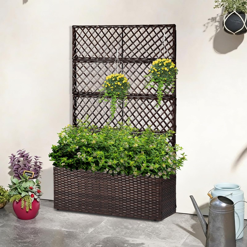 52’’ H Garden Planter Box with Trellis Outdoor for Vine