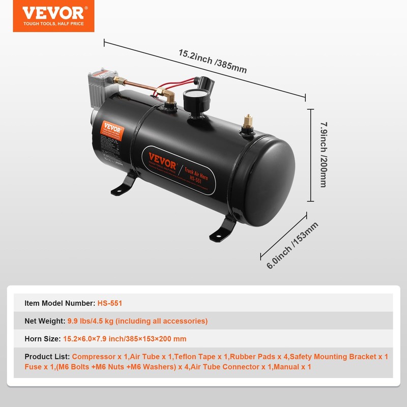 VEVOR 12V Air Compressor with Tank 0.8 Gallon/3 L, Train