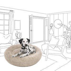 Friends Forever Coco Cat Bed, Faux Fur Dog Beds for Medium Small Dogs - Self Warming Indoor Round Pillow Cuddler, Large, Tan