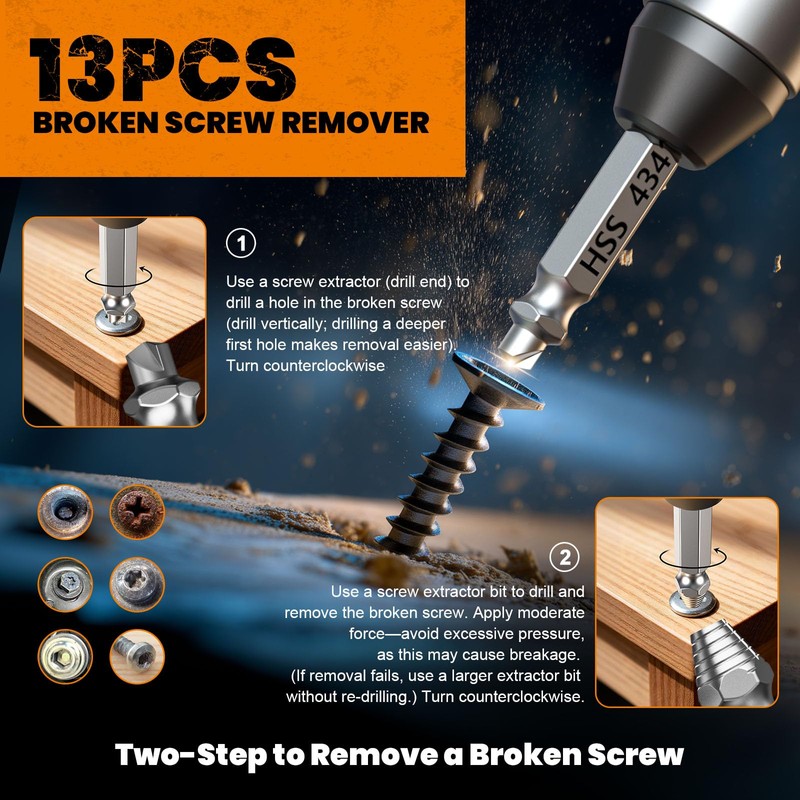 Damaged Screw Extractor Set,13 Pcs Bolt Extractor Set, Stripped Screws