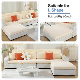 WEYOND Sectional Sofa Covers L Shape, Softer Chenille Chaise Covers for Sectional Sofa Both Left/Right, Stretch Chaise Couch Covers Slipcover (Only 1PC Chaise Cushion Cover, Beige)